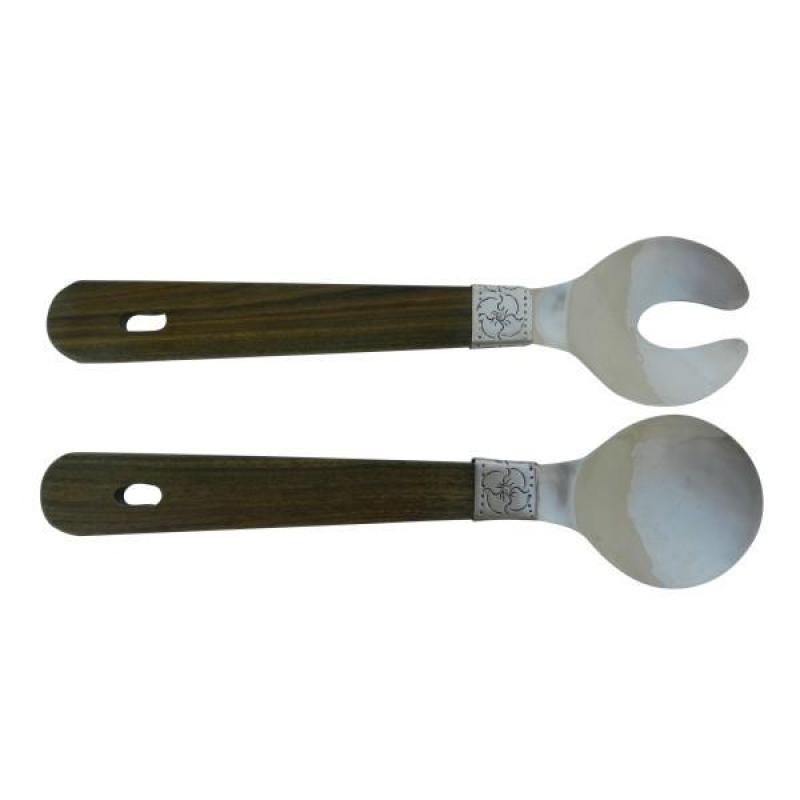 Juego De Cuchara y Tenedor Artesanal En Madera y Alpaca - Imagen 2