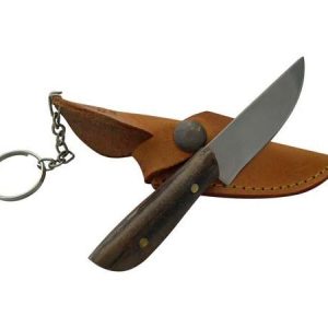 Cuchillo Llavero Madera 5 Cm Acero Inox Vaina Vaqueta