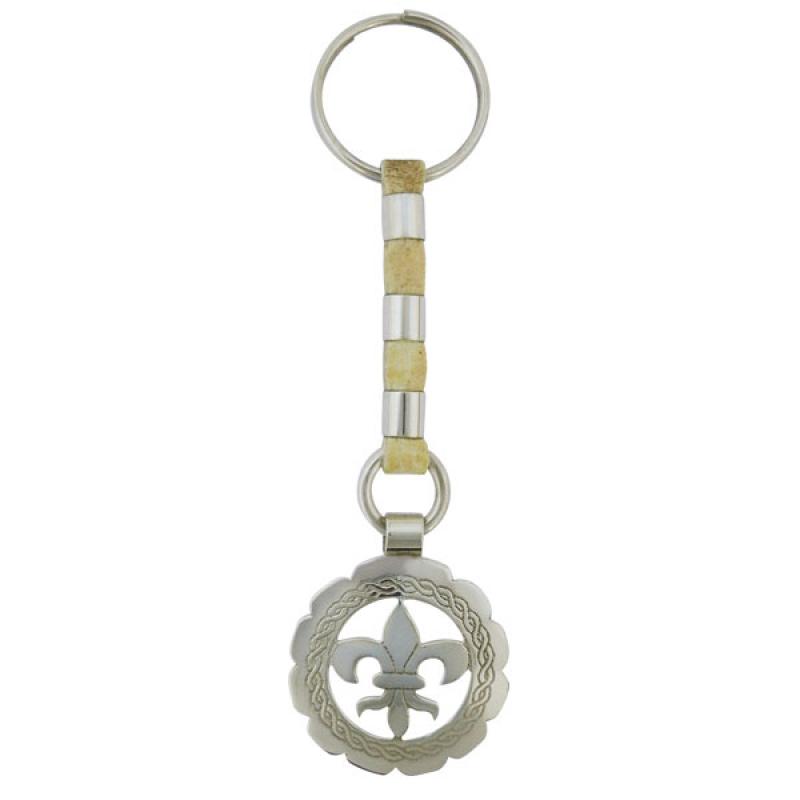 Llavero De Cuero Crudo Entacado Con Bombas De Alpaca y Dije - Imagen 2