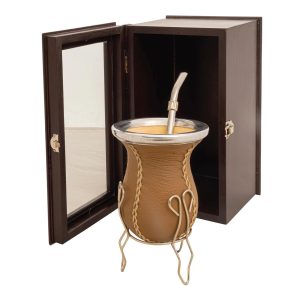 Mate De Vuelo De Calabaza Recubierto en Cuero MAT013 Bombilla Acero Inox BOM680 con Caja Fina