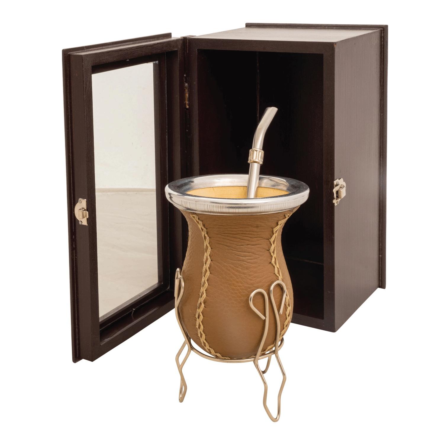 Mate De Vuelo De Calabaza Recubierto en Cuero MAT013 Bombilla Acero Inox BOM680 con Caja Fina