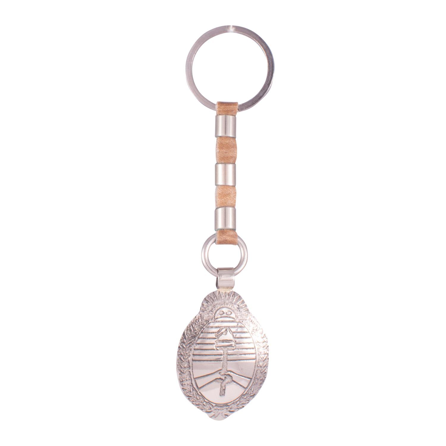 Llavero De Cuero Crudo Entacado Con Bombas De Alpaca y Dije