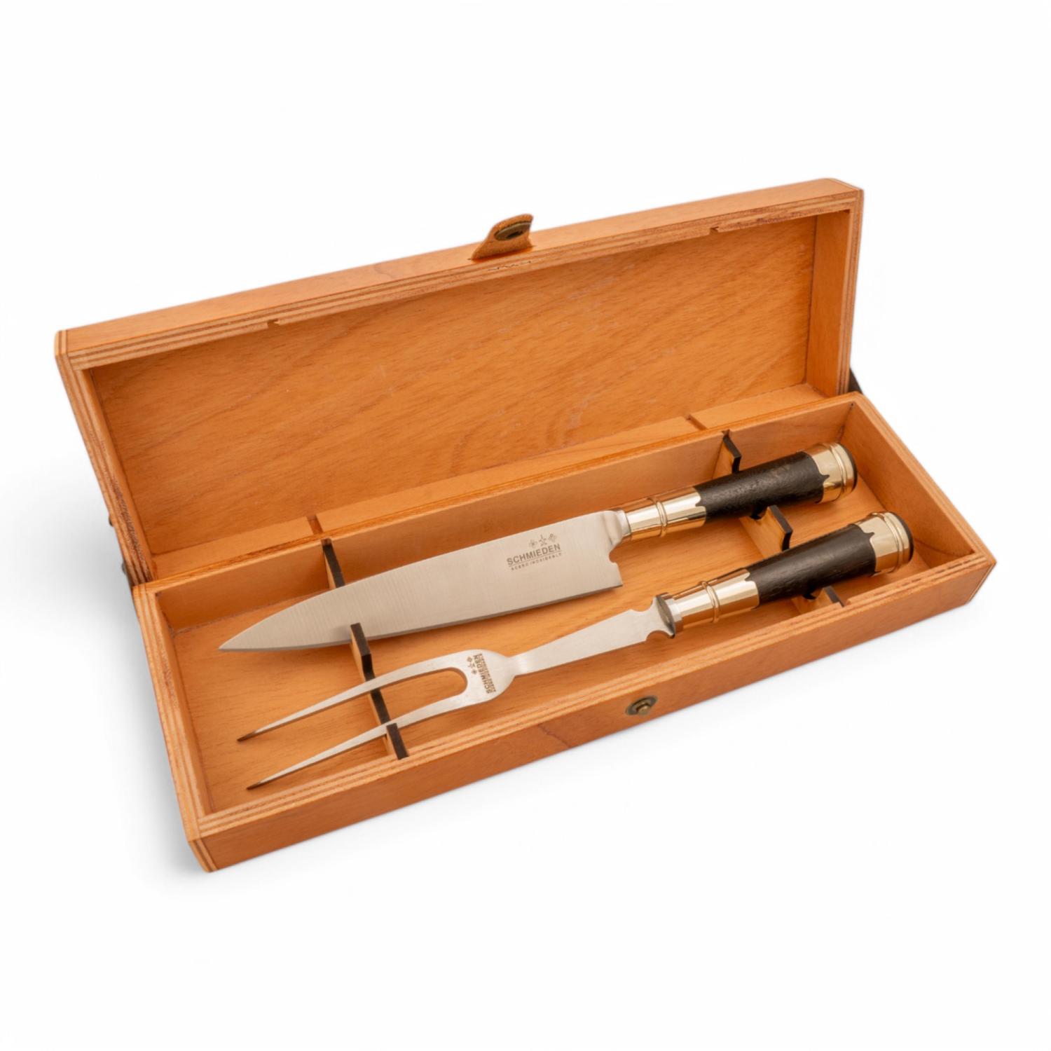 Juego De Cubiertos Individual Cuchillo Y Tenedor De 18 Cm Madera Y Alpaca En Caja Madera Fina Cedro Lustrado Estilo SERRANO ESPECIAL