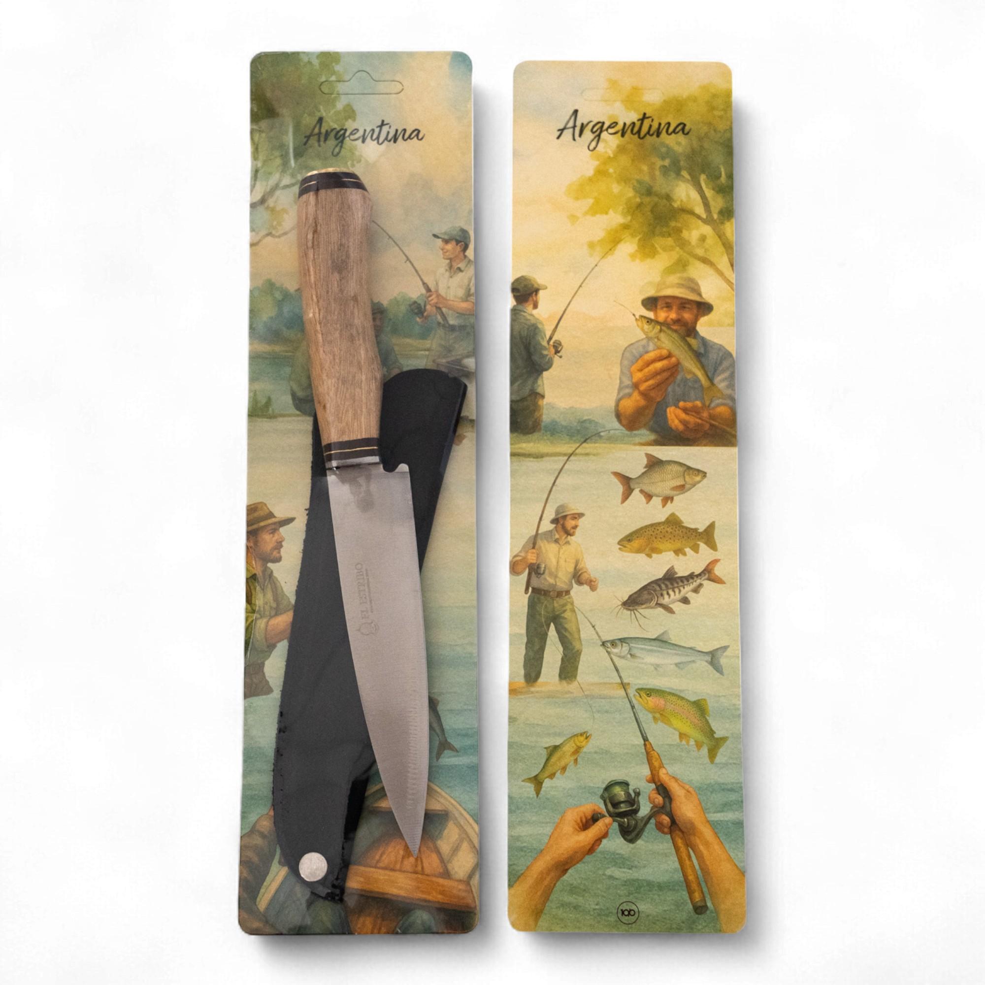 Cuchillo Inoxidable 14cm EL ESTRIBO con vaina y Cabo de madera en Blister